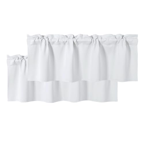 DWCN Valances for Windows Rod Pocket Window Valance Curtains for Kitchen Bathroom 42 x 12 inch Long,2 Panels, Greyish White