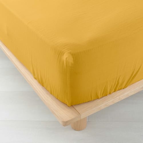 Douceur d'Intérieur, Fitted Sheet (160 x 200 cm) Angelia Yellow, Cotton Gauze