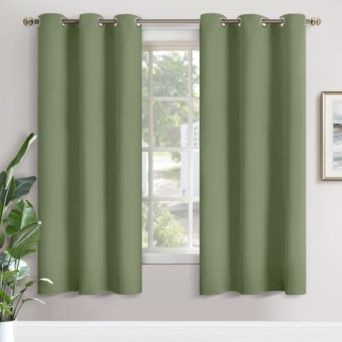 YoungsTex Olive Green Room Darkening Curtains for Living Room 72 Inches Length - Thermal Insulated with Grommet Blackout Window Drapes for Bedroom, 2 Panels, 42 x 72 Inch