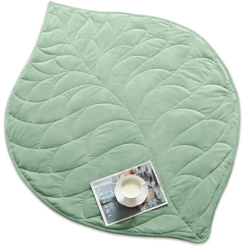 "Weighted Lap Blanket for Adults, 5 lbs 41"" x 53"", Leaf Pattern,Sage Green - Washable Weighted Blankets, Small Portable Blanket for Relaxation, Cozy Luxury Crystal Velvet All-Season Heavy Blanket"