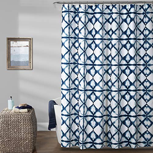 "Lush Decor, Navy Geo Shibori Shower Curtain, 72"" x 72"""