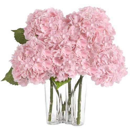 Coferset Pink Hydrangea Artificial Flowers 3pcs Lifelike Faux Hydrangea Real Touch Fake Flowers for Home Wedding Christmas Office Party Living Room Decoration,22inch