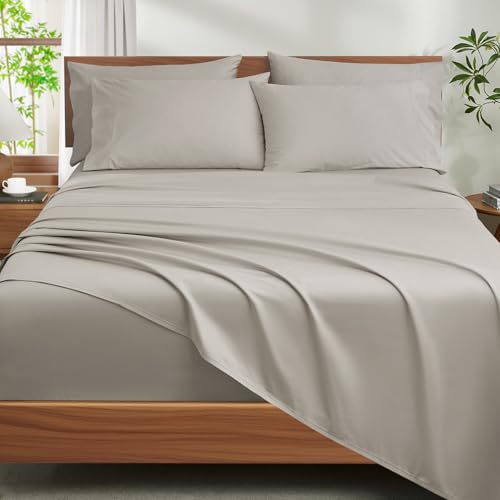 "Ivellow 100% Egyptian Cotton Sheets King Size Set - 1200 Thread Count 6 PC 18"" Deep Pocket King Size Bed Sheet Set???Durable Hotel Quality Luxury Soft Breathable Beige Cooling Sheet Sets Bedding"