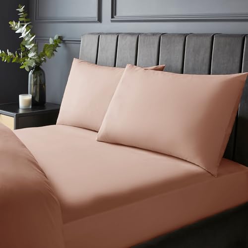 Silentnight Pure Cotton Fitted Sheet - Cool Soft Touch 200 Thread Count - Extra Deep 40cm Bed Mattress Sheet - Breathable 100% Cotton - Elasticated Corners, Machine Washable, Dusky Pink, Double