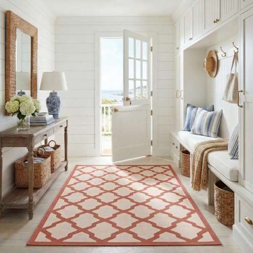 Safavieh Trellis Indoor/Outdoor Woven Rectangle Area Rug, Courtyard Collection, CY6903, in Beige / Terracotta, 160 X 231 cm for Garden, Patio or Any Outdoor Space