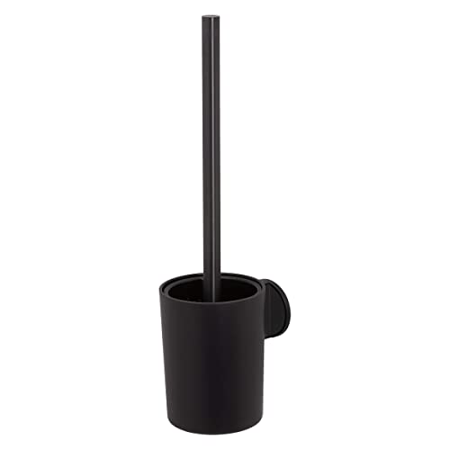 Tiger Tune Toilet Brush and Holder, No Drilling Required Thanks to 3M Self-Adhesive Backing System, Optional Mounting with Screws and Plugs, Black Metal Brushed, Black, 9.6 x 38.2 x 12.1 cm