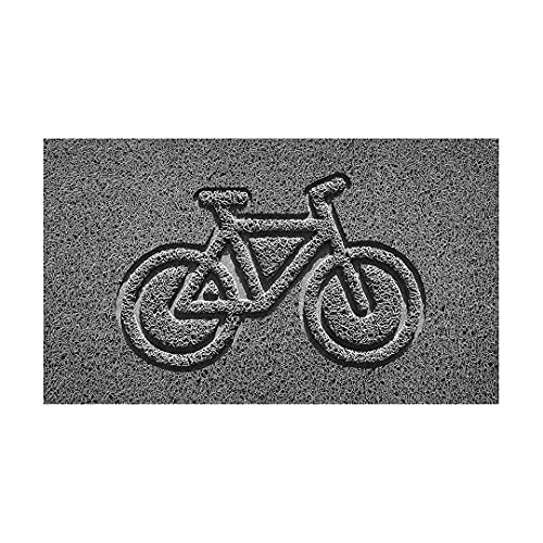 Nicoman Embossed Spaghetti Door Mat Dirt-Trapper Jet-Washable Doormat 70x43cm (Grey, BIKE Shape) - Use Indoor or Sheltered Outdoor