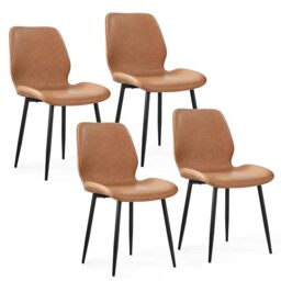 Mondeer Dining Chairs Set of 4, Kitchen Chairs with Metal Feet and Fabric Upholstered Seat, Modern for Dining Room Living Room, Brown