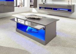 GFW Galicia Coffee Table with LED, Black High Gloss Lift Top Coffee Table with Hidden Storage and LED Light, Modern Living Room Furniture