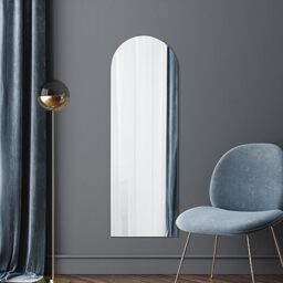 "MirrorOutlet The Arcus - Frameless Modern Full Length Arched Leaner/Wall Mirror 59"" X 20"" 150 X 50CM Silver Mirror Glass with Black wooden Backing - Polished Edging"