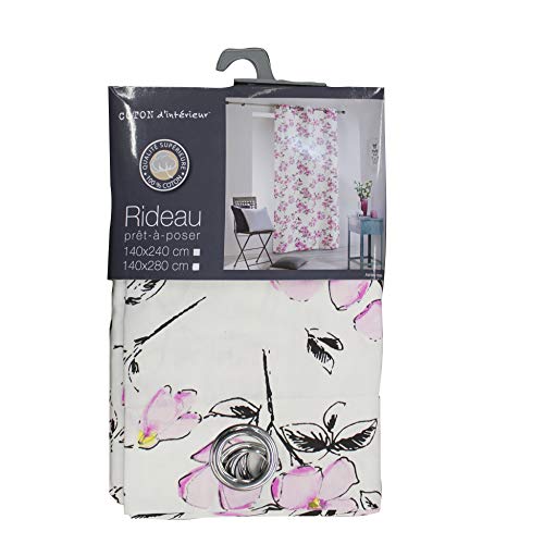 COTON D'INTERIEUR Ashley Indoor Cotton Curtain with Eyelets, Cotton, Rose, 140 x 280 cm
