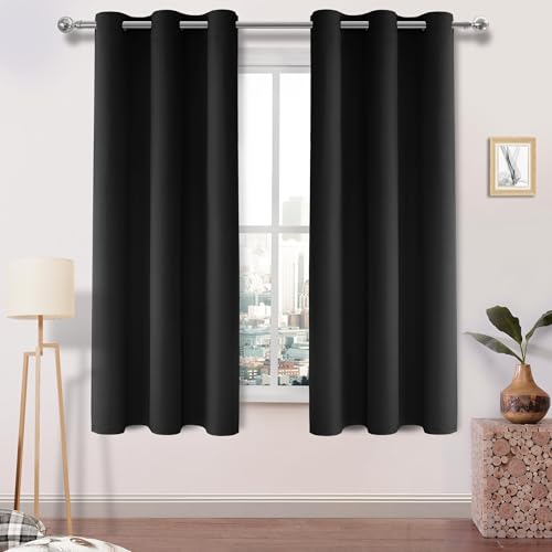 DWCN Black Curtains 63 Inches Long, Blackout Curtain for Bedroom, Thermal Light Blocking Living Room Darpes - 38 x 63 Inch, Black, 2 Panels
