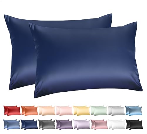 100% Cotton Queen Pillowcases Set of 2, Deep Dream 600 Thread Count Pillow Cases, 20x30 Inches, Super Soft and Breathable Envelope Closure (Navy Blue)