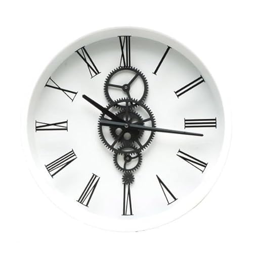 VoltShine Black and White Wall Clock 46x46x7cm with Gears in Motion Ideal for Decorating and Giving Style to Any Room, Estandar
