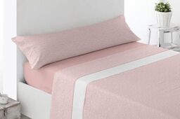Miracle Home. Floreta 4-Piece Set of Sheets, Fitted Sheet, Flat Sheet and 2 Pillowcases, Anti-Peeling, 50% Cotton-50% Brushed Microfibre, Pink, 150 x 200 cm for 150 cm Bed