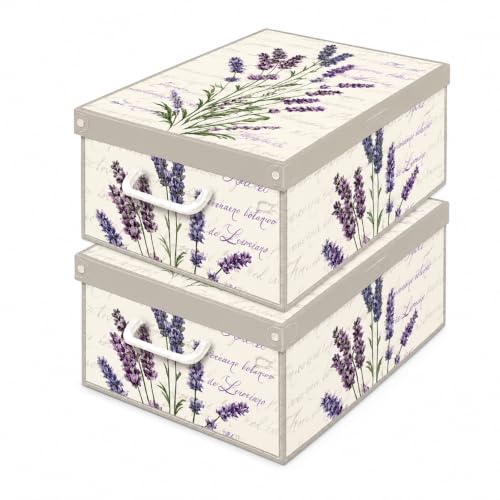 Lavatelli Set of 2 Cardboard Storage Boxes with Lid Lavender 32x42x17.5cm - Cardboard box in cardboard, lavender scented lid, set of 2 boxes of 32x42x17.5 cm. Made in Italy