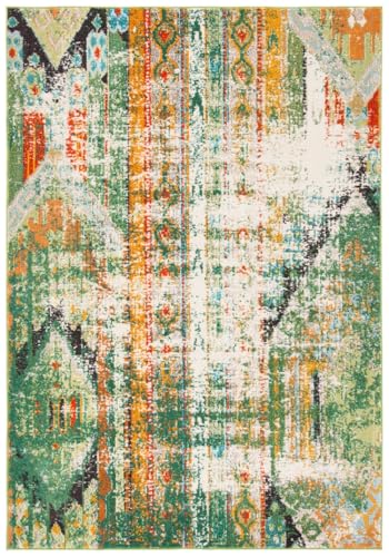 Safavieh Boho Rug for Living Room, Dining Room, Bedroom - Madison Collection, Short Pile, in Green and Orange, 91 x 152 cm