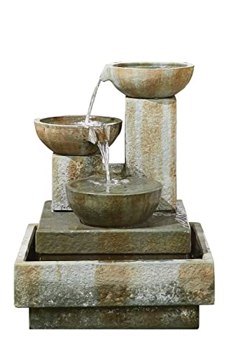 Easy Fountain Patina Bowls Water Feature – Mains Powered, No Plumbing, Outdoor Garden Fountain with Recirculating Pump, Polyresin, Patio & Garden