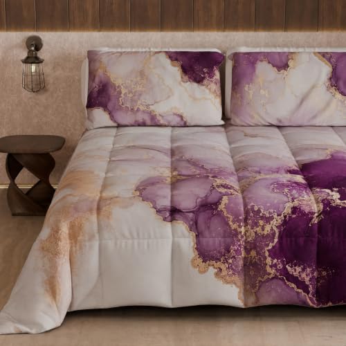 PETTI Artigiani Italiani Printed Winter Duvet 170 ?? 260 cm, Marble Purple - Reversible Microfibre Quilt, 300 g/m??, Made in Italy