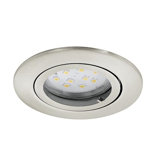 Eglo Set of 3 Recessed Spotlights Tedo, Spot Set Made of die-cast Aluminium in matt Nickel, 3 recessed Lights with GU10 Socket, LED Bulbs Included, Flat Adjustable spot, Ø 8 cm