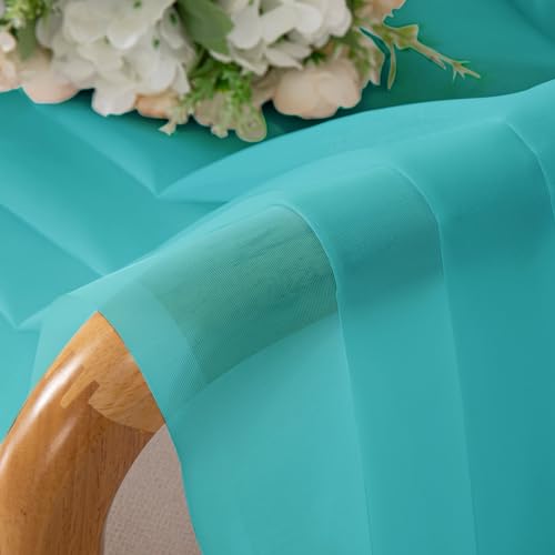 Chyhomenyc Turquoise Sheer Curtains 54 Inch Long 2 Panels, Light Filtering Rod Pocket Voile Short Curtains Drapes for Living Room Bedroom Small Windows, 42Wx54L Inches