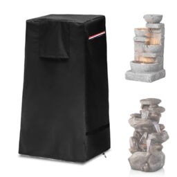 "Garden Fountain Cover,Outdoor Heavy Duty Waterproof Dustproof Winter Cover for Cascading Bowls and Stacked Stones Water Fountain with Zipper and Drawstring.(Black,18.5"" L x 18.5"" W x 33"" H)"