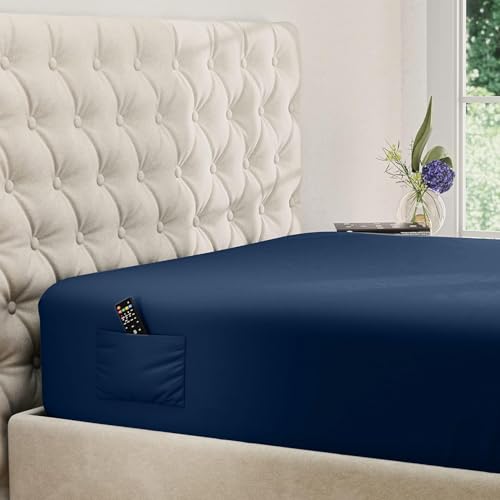 DREAMCARE King Size Fitted Sheet - Extra Deep Pocket, Navy Blue, 100% Polyester, King Size, King Fitted Sheet Only