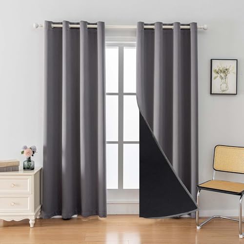 Anytime 100% Blackout Curtain Set, Thermal Insulated & Energy Efficiency Window Draperies for Guest Room, Full Shading Panels for Shift Worker and Light Sleepers???Grey, 2 Panels, 52W x 120L???