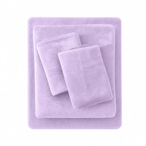 Viviland Plush Micro Fleece Queen Bed Sheet Set - Soft Fuzzy Polar Fleece Velour Velvet Sheets - Extra Warm Winter Fleece Bed Sheets with Deep Pocket - Violet - Queen