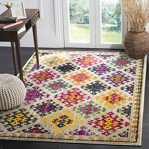 Safavieh Boho Chic Indoor Woven Rectangle Area Rug, Monaco Collection, MNC244, in Ivory / Multi, 122 X 183 cm for Living Room, Bedroom or Any Indoor Space