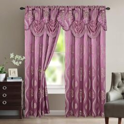 "Elegant Comfort Aurora Jacquard Look Curtain Panel Set with Attached Valance 54"" X 84 inch (Set of 2), Lilac"