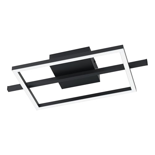 Eglo LED Ceiling Light Fitting Amandolo, Square Ceiling lamp dimmable with Remote Control, Geometric Light Fixture Made of Black Metal, Warm White-Cold White, RGB Backlight