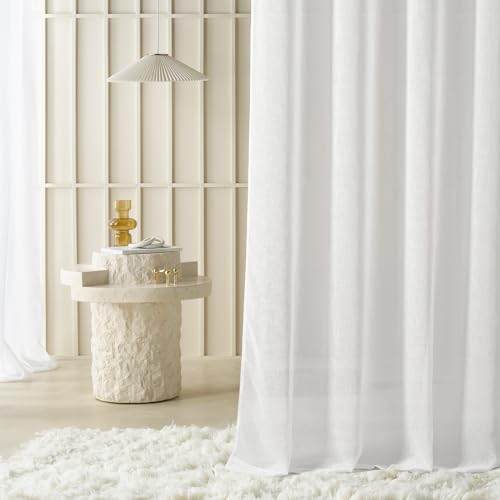 ROOM99 Sensia Curtain with Eyelets, 250 x 250 cm, Width x Height Living Room, Transparent, Modern Curtain for Living Room, Bedroom, White, Linen Look, Smooth, Pack of 1