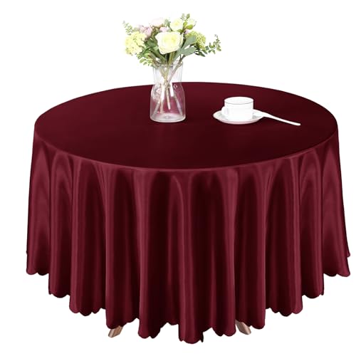 Homiest 84 Inch / 7ft Satin Round Tablecloth, Light Burgundy Table Cover - Pure Polyester Silky Satin, Elegant Wavy-Edge Seamless Design, Fade-Resistant Reusable, for Weddings Banquets and Parties