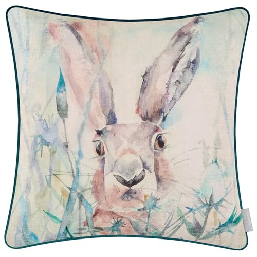 Voyage Maison Jack Rabbit Feather Filled Cushion – Watercolour Rabbit Velvet Backed Piped Luxury Home Decor (Multicolour - 50x50cm)