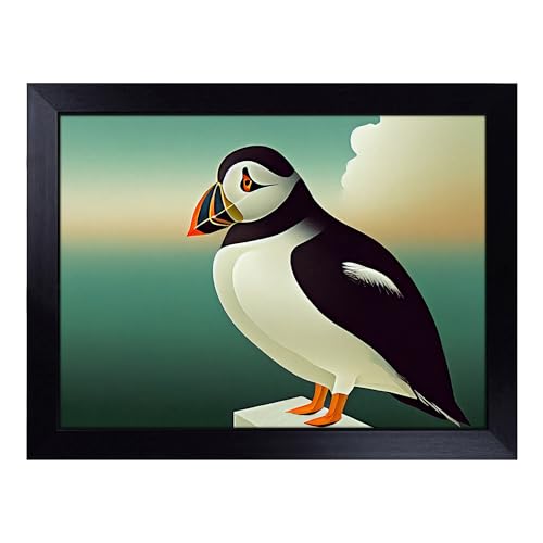 Lap Tray with Bean Bag Cushion, Pleasant Puffin Bird - Handmade in the UK, Raised Wooden Edge, Padded Cushion, Heat-Resistant Wipe-Clean Surface, for Meals, Laptops and Crafts