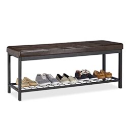 Relaxdays XXL Shoe Bench, Faux Leather Seat, Backless, Grid Rack for Shoes, Metal, HWD 49x115x40cm, Brown
