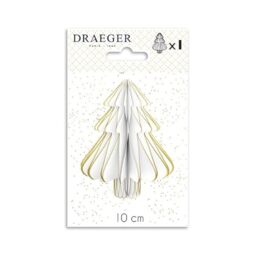 Draeger Paris Paper Ball with White Christmas Tree with Gold Glitter Finish 8 x 14 cm