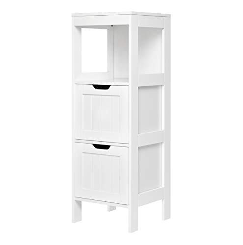 Mondeer Bathroom Cabinet with 2 Drawers Storage Unit Modern Wooden Floor Cabinet for Bathroom, 30 x 30 x 89 cm (L x W x H), White
