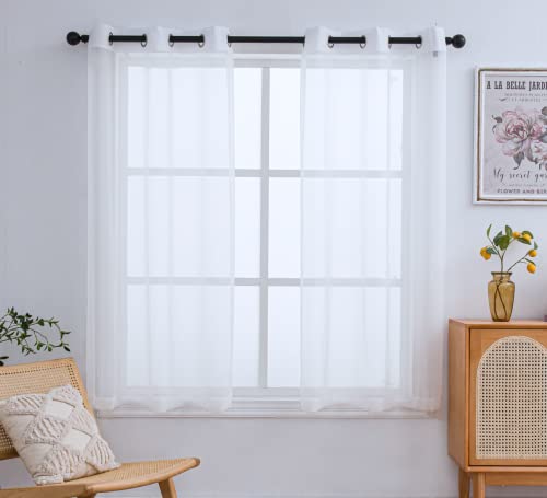 PI Sheer Curtains Panels Ring Top Airy Voile Window Draperies for Dining Room 2 Panels (W52 X L45, Optical White)