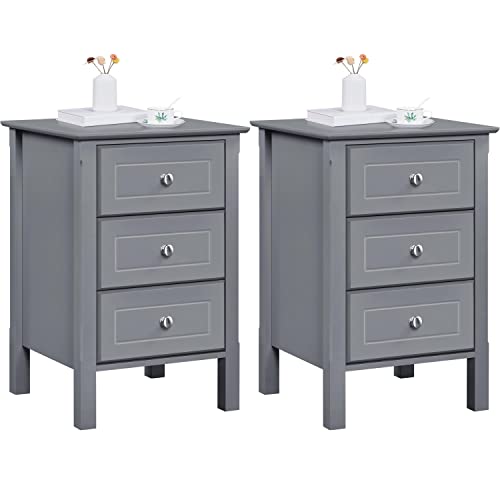 Yaheetech Bedside Tables Set of 2, Wooden Nightstand with 3 Storage Drawers, Sturdy Modern Cabinet for Bedroom Living Room Hallway, 40x40x60cm, Dark Grey