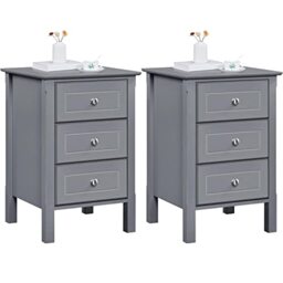 Yaheetech Bedside Tables Set of 2, Wooden Nightstand with 3 Storage Drawers, Sturdy Modern Cabinet for Bedroom Living Room Hallway, 40x40x60cm, Dark Grey
