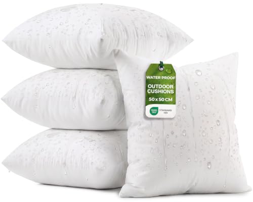 Utopia Bedding Water Resistant Throw Pillow (4, White, 50x50 cm) - Outdoor Throw Pillows, Water Repellent, Decorative Pillow for Patio Furniture & Porches, Plush & Supportive, White