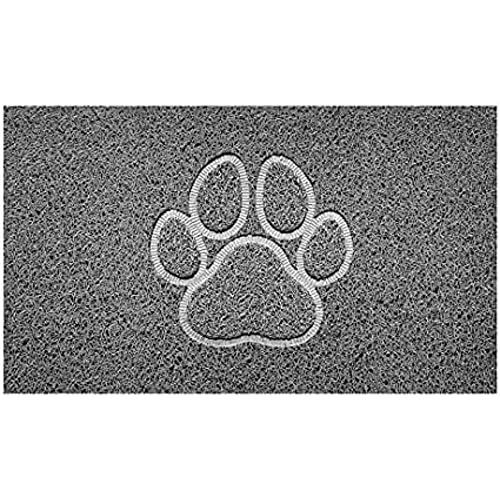 Nicoman Embossed Spaghetti Door Mat Dirt-Trapper Jet-Washable Doormat 70x43cm (Grey, PAW Shape) - Use Outdoor ONLY