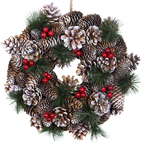 GreenBrokers Christmas Hanging Wreath 30cm - Festive Pine Cone Display with Subtle White Frosting