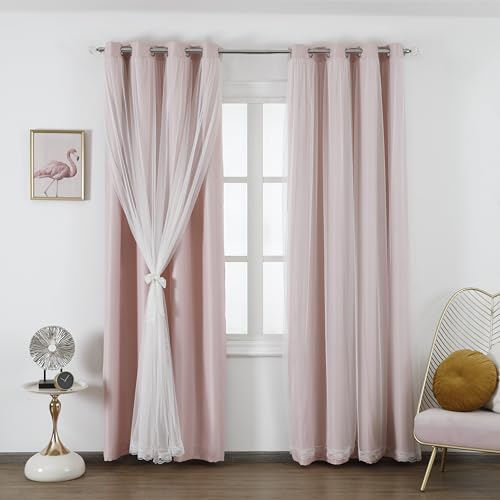 "naturetalk 90%-95% Blackout Curtains with Crushed Sheer ??? 2 Pieces Drape Panels Set ??? Antique Silver Grommet Top ??? Baby Pink ??? 52"""" W x 84"""" L (2 Panels), BC001"