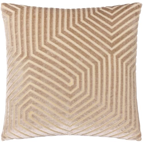 Paoletti Evoke Velvet Polyester Filled Cushion – Luxurious Chevron Pattern Decorative Square Pillow With Filling (Mink - 45x45cm)