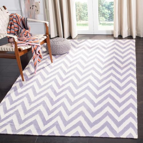 Safavieh Contemporary Indoor Flatweave Rectangle Area Rug, Dhurrie Collection, DHU557, in Purple / Ivory, 152 X 244 cm for Living Room, Bedroom or Any Indoor Space