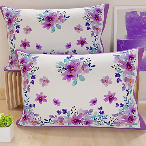 PETTI Artigiani Italiani - Bed Pillowcases, Set of 2 Pillow Covers 40x80 cm, Cushion Cover in Hypoallergenic Microfibre, Made in Italy, Floral Viola Pattern