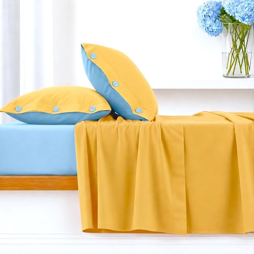 Ruggeri - Complete Double Bed Set - 100% Cotton - Good Vibes Collection (Yellow and Light Blue)